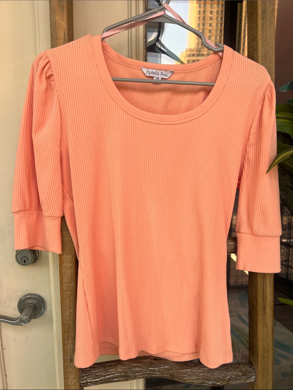 Ophelia Roe Women's Peach Ribbed Scoop Neck Tee